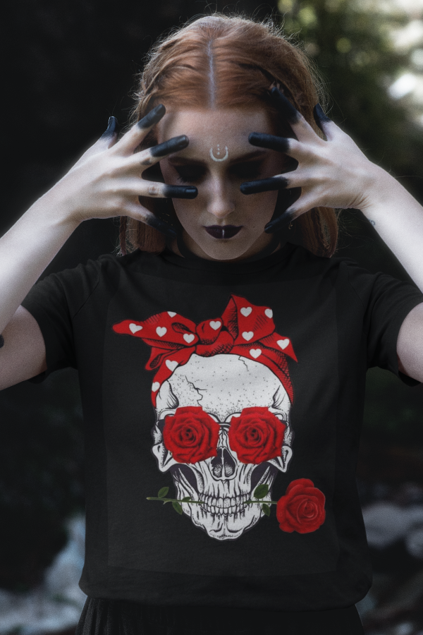 Disfraz camiseta calabera rosas Halloween adulto
