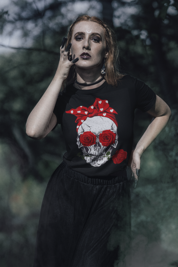 Disfraz camiseta calabera rosas Halloween adulto