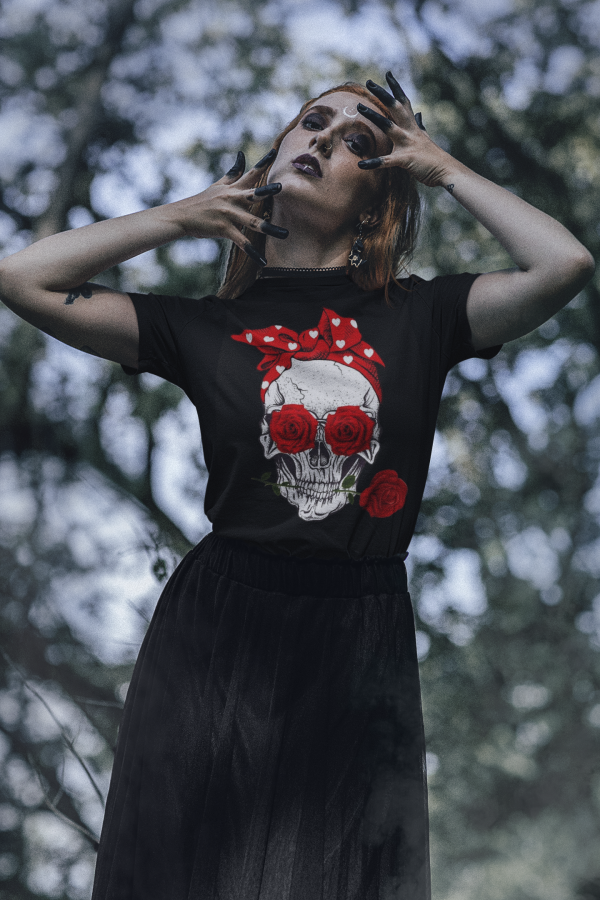 Disfraz camiseta calabera rosas Halloween adulto